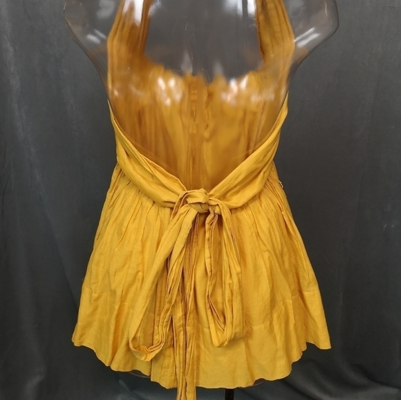 Vintage designer Rachel Roy bright yellow ruched tucked cotton halter top - Picture 9 of 14